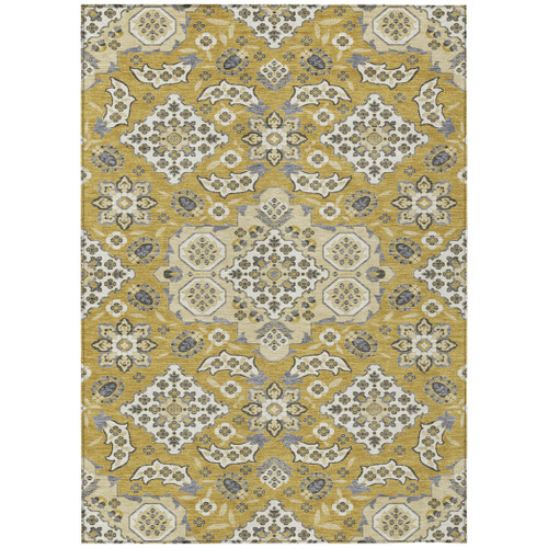 5' X 8' Gold Beige And Gray Medallion Washable Indoor Outdoor Area Rug