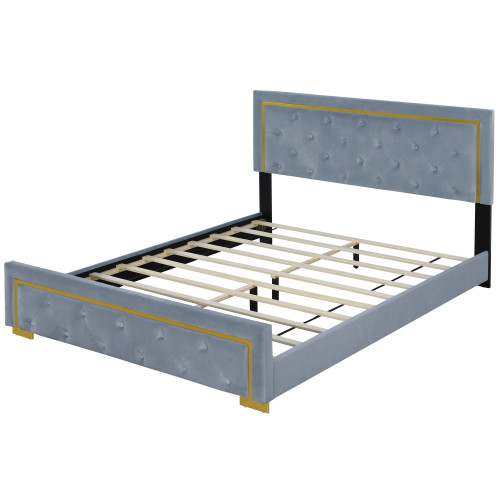 Gray Tufted Velvet Upholstered Queen Bed Frame