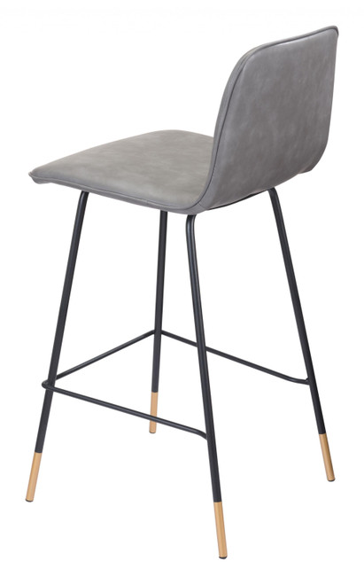 37" Gray Faux Leather and Black Steel Low Back Counter Height Bar Chair With Footrest