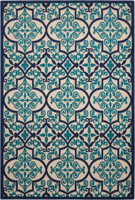 8’ x 11’ Navy and Beige Trellis Indoor Outdoor Area Rug