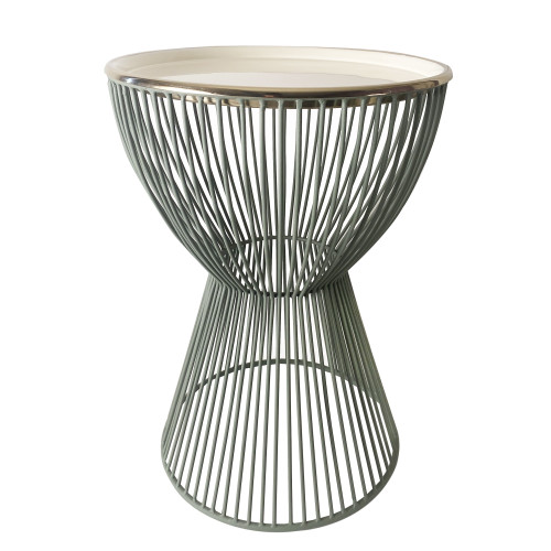 18" Black And Ivory Wire and Enamel Top Round End Table