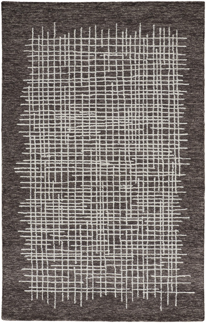 9' X 12' Brown And Ivory Wool Plaid Tufted Handmade Stain Resistant Area Rug