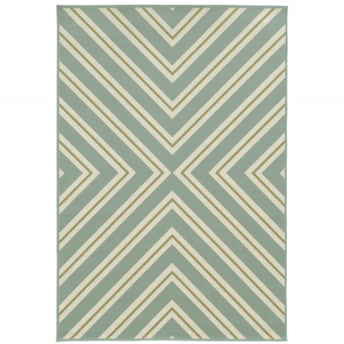 3' X 5' Blue Geometric Stain Resistant Indoor Outdoor Area Rug