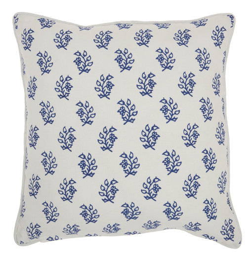 Blue and Ivory Bohemian Floral Throw Pillow