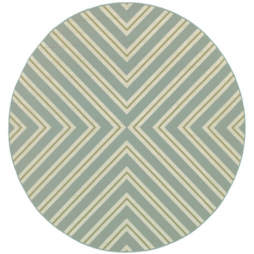 8' Round Blue Round Geometric Stain Resistant Indoor Outdoor Area Rug