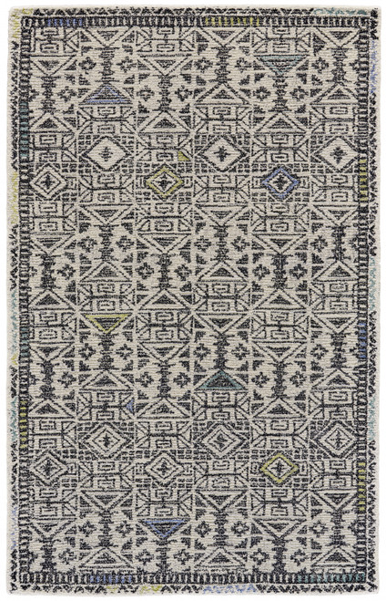 5' X 8' Gray Ivory And Black Wool Geometric Tufted Handmade Area Rug