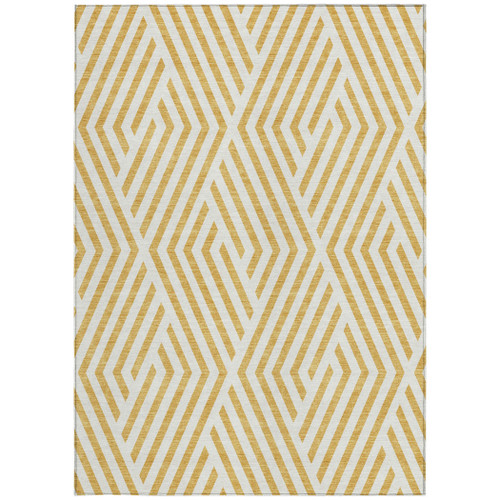 3' X 4' Gold and White Geometric Washable Non Skid Indoor Outdoor Area Rug