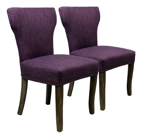 Set of Two Purple And Brown Upholstered Fabric Dining Parsons Chairs