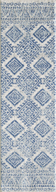 7'x12' Ivory Blue Machine Woven Distressed Geometric Indoor Area Rug
