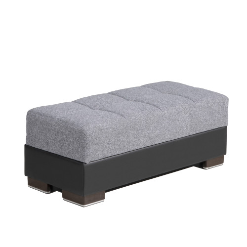 50" Gray Black Brown and Gray Chenille And Faux Leather Storage Ottoman