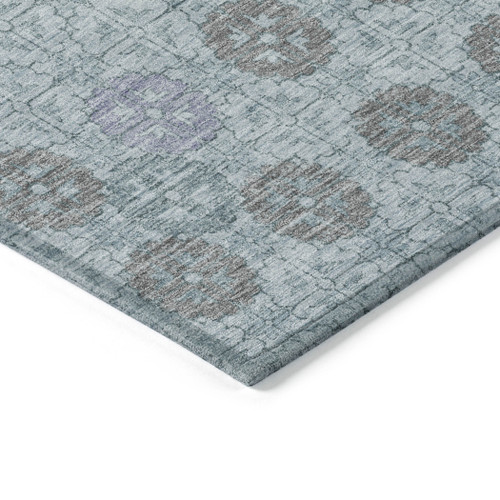 8' X 10' Teal Blue And Gray Geometric Washable Indoor Outdoor Area Rug