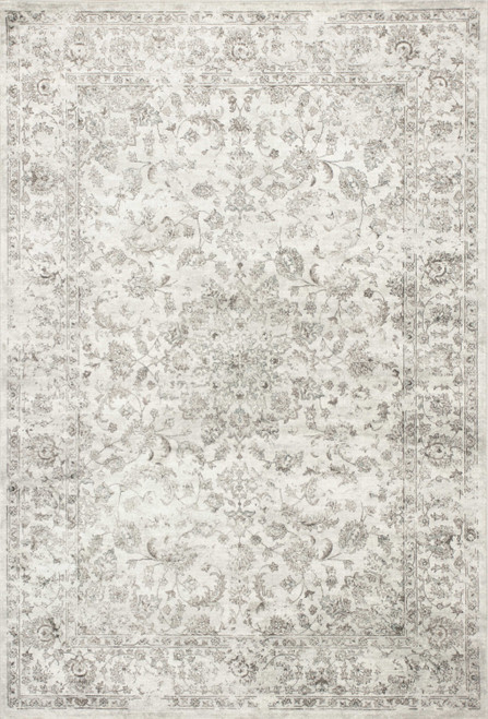 5' x 8' Silver Medallion Bordered Viscose Indoor Area Rug