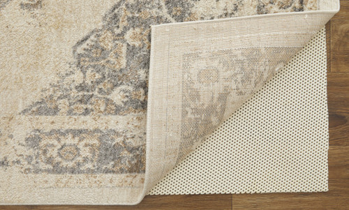 5' X 8' Ivory Gray And Brown Floral Power Loom Distressed Area Rug