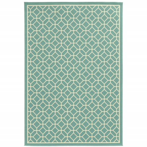 3' X 5' Blue Geometric Stain Resistant Indoor Outdoor Area Rug