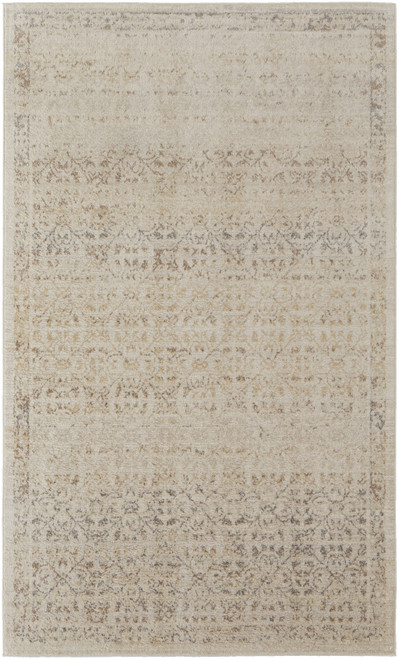 5' X 8' Ivory Tan And Gray Abstract Power Loom Distressed Area Rug