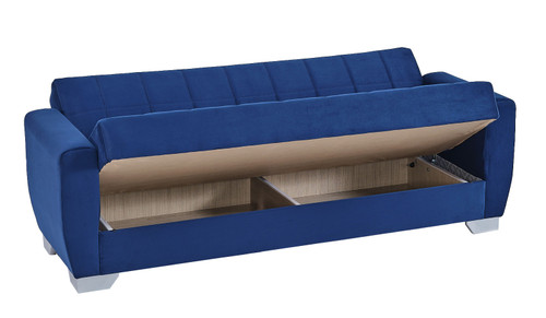 84" Blue Microfiber Convertible Futon Sleeper Sofa With Toss Pillows And Storage