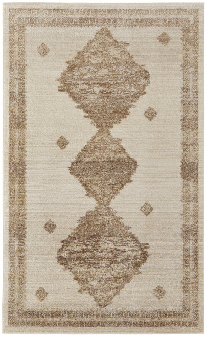 4' X 6' Tan And Ivory Geometric Power Loom Distressed Area Rug