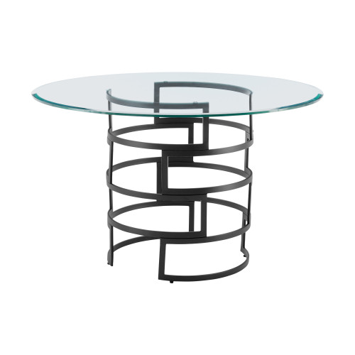 48" Clear And Black Glass And Iron Pedestal Base Round Top Dining Table