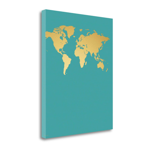 Faux Gold Map Wrapped Canvas Print Living Room Wall Art