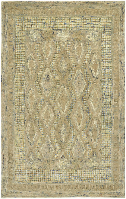 8' X 11' Tan Blue And Gray Wool Floral Tufted Handmade Stain Resistant Area Rug