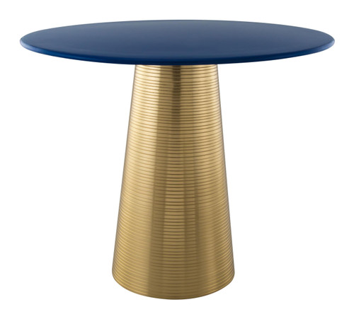 17" Gold And Blue Round Top Pedestal End Table