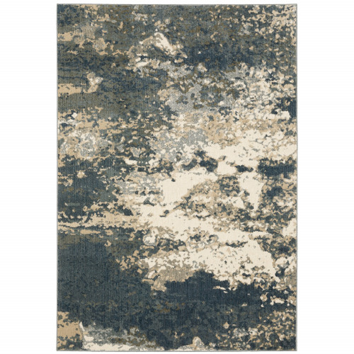 5' X 7' Beige Blue And Sage Abstract Power Loom Stain Resistant Area Rug