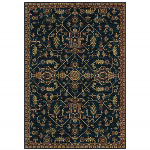 5' X 8' Blue And Red Oriental Power Loom Stain Resistant Area Rug