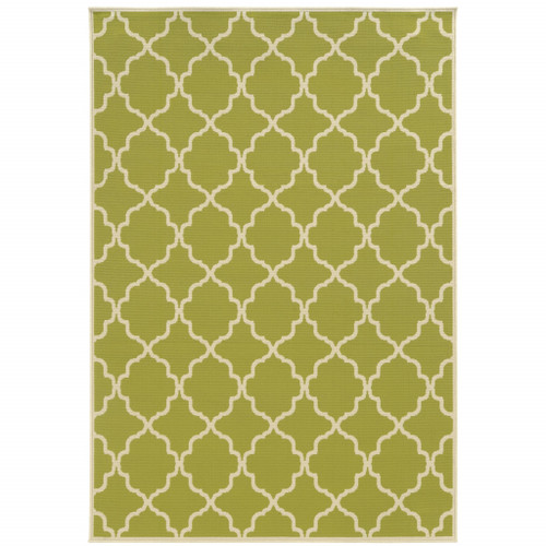 6' X 9' Green Geometric Stain Resistant Indoor Outdoor Area Rug