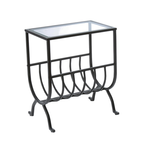 11.5" x 18.25" x 22" Brown Clear Metal Tempered Glass Accent Table