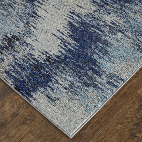 2' X 3' Blue And Ivory Abstract Power Loom Stain Resistant Area Rug