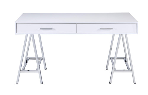 54" White Rectangular Writing Desk With Two Drawers