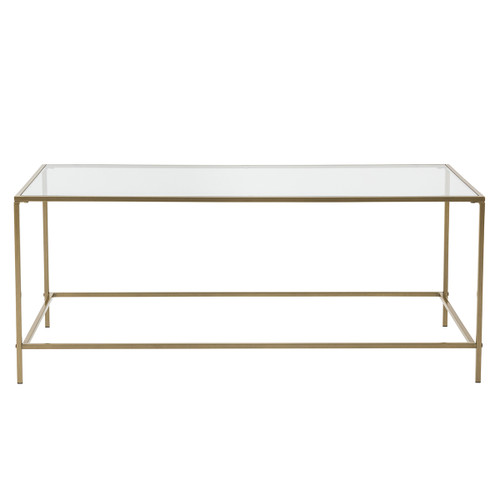 44" X 20.76" X 17.88" Coffee Table in Clear Glass with Brass Base