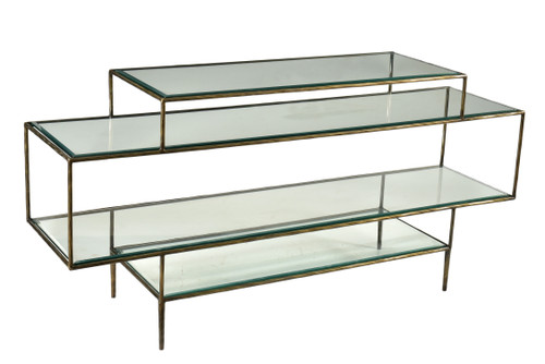 60" Clear and Gold Glass Floor Shelf Console Table With Storage