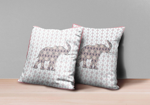 Set Of Two 16" X 16" White Grey Paisley Zippered Suede Throw Pillow