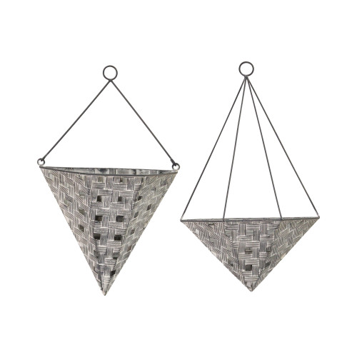 Set of 2 Distressed White &amp;amp; Metal Wall Planters