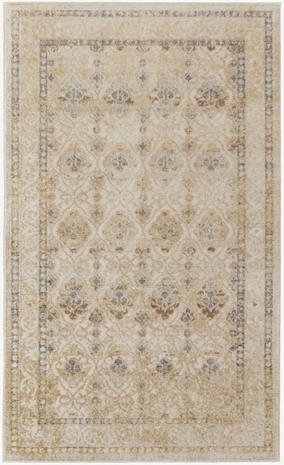 5' X 8' Gray And Ivory Geometric Power Loom Distressed Area Rug