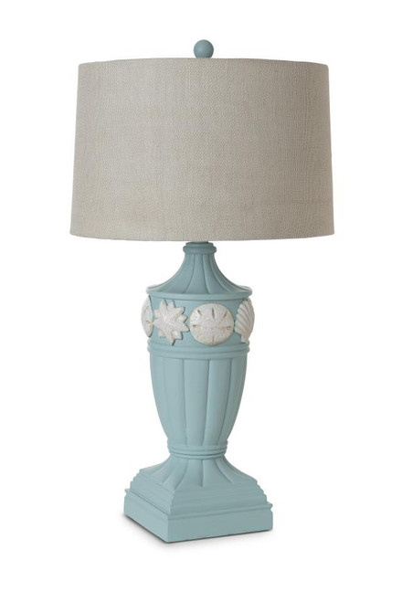 Set Of Two 30" Light Blue Seashell Table Lamps With Grey Drum Shade