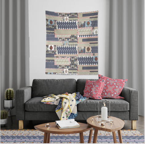 Exotic Leaves Patchwork 80" x 68" Hanging Wall Tapestry