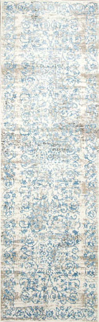 7'x10' Ivory Blue Machine Woven Distressed Floral Traditional Indoor Area Rug
