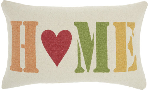 14" X 22" Cream Red Green Yellow And Orange Zippered Handmade 100% Cotton Throw Pillow