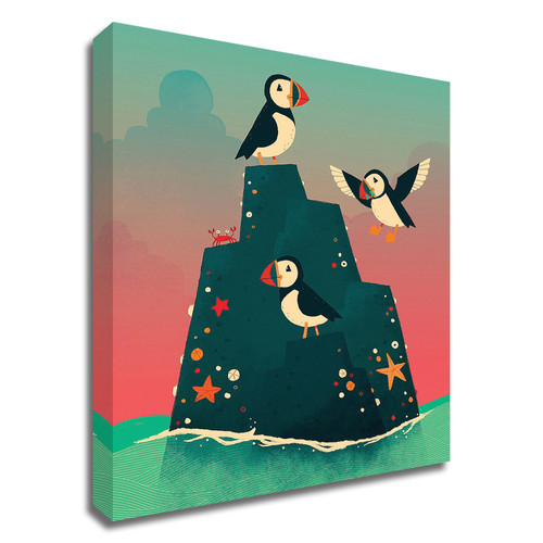 Puffin Rock Wrapped Canvas Print Wall Art