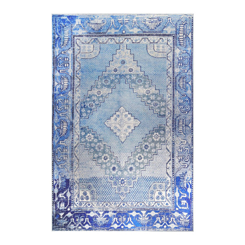 8' X 10' Shades Of Blue Geometric Power Loom Distressed Stain Resistant Non Skid Area Rug