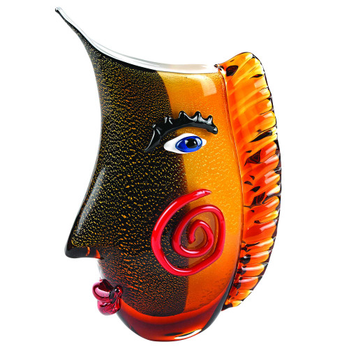 9" Multi Color Art Glass Side Face Vase