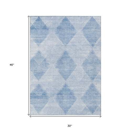 3' X 4' Blue Geometric Washable Non Skid Indoor Outdoor Area Rug