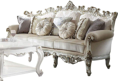 36" X 84" X 45" Fabric Antique Pearl Upholstery Poly-Resin Sofa w/7 Pillows