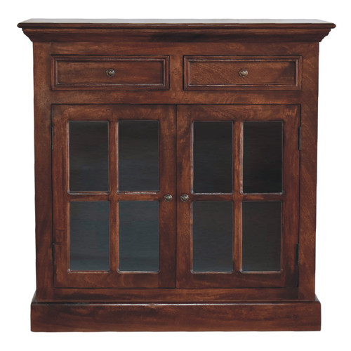35" Brown Distressed Solid Wood Accent Cabinet With Two Doors And Two Drawers