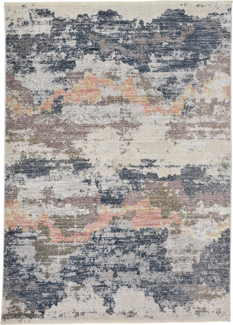 9' X 13' Blue Gray And Ivory Abstract Stain Resistant Area Rug