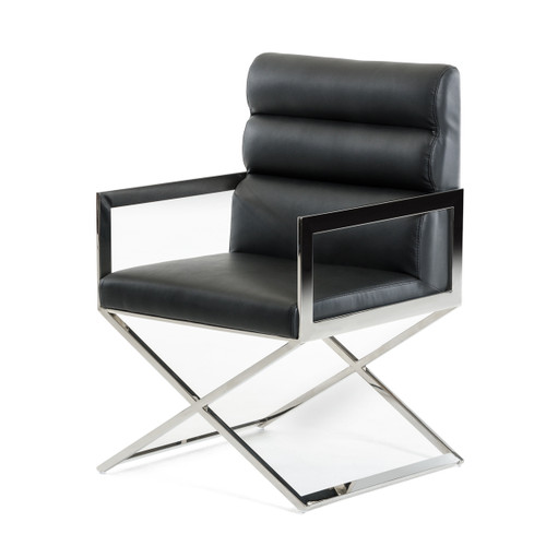 24" Black Leatherette And Stainless Steel Dining Chair