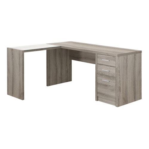 55.25" x 60" x 30" Dark Taupe Clear Particle Board Glass Hollow Core Computer Desk
