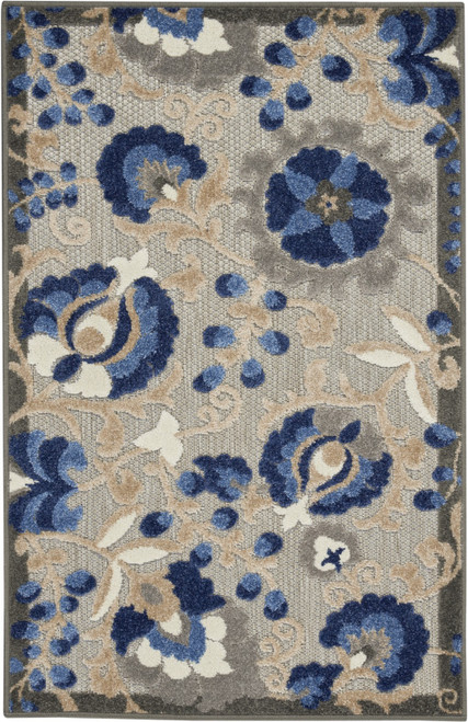 Homeroots Home Decor Natural and Blue Indoor Outdoor Area Rug, 3 X 4 feet
